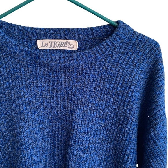 Vintage Crewneck Black Blue 90s Crew Sweater Le Tigre Made in USA - Picture 2 of 4